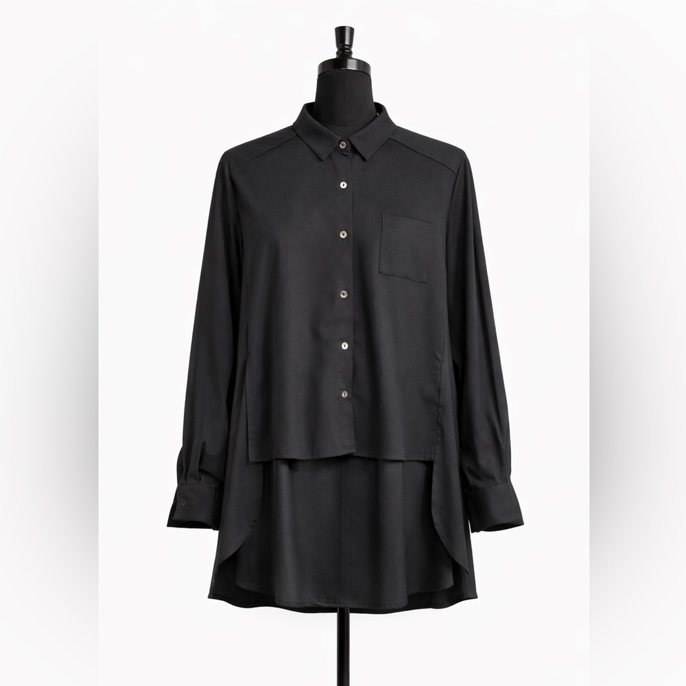Japanese Black Button-Up Layered Shirt